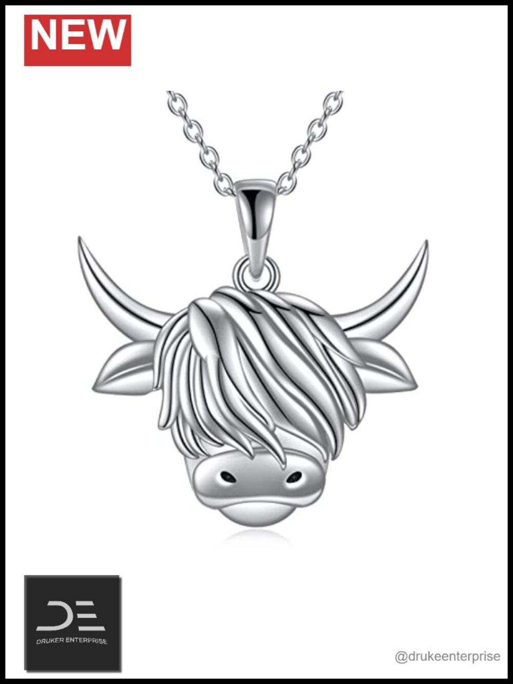 Sterling Silver Highland Cow Pendant Necklace Scottish Jewelry for Women